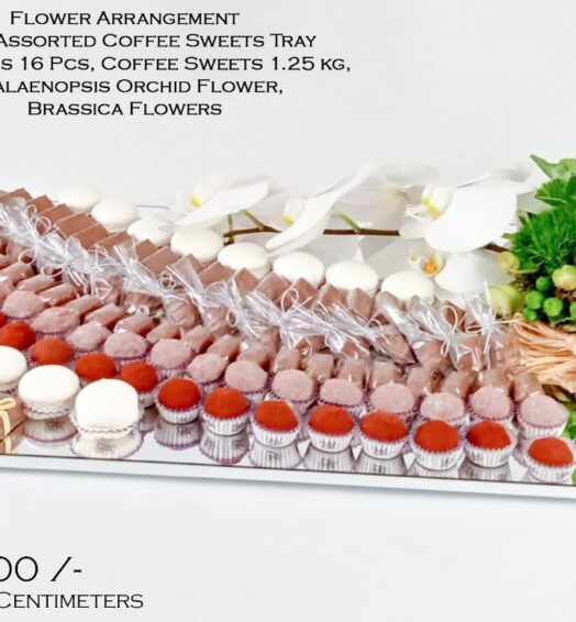 Flower Arrangement with Assorted Coffee sweets Tray